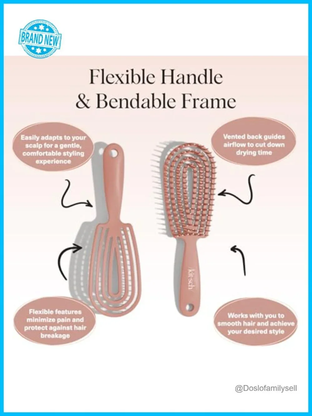 Flexi Flow Detangling Hair Brush – Bendable Frame for Curly Hair, Wet or Dry